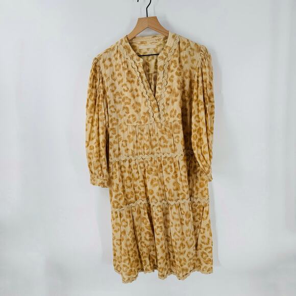 Lola Australia Leopard Print Cotton Boho Tiered Midi Dress Tan Beige Size M - Picture 9 of 9
